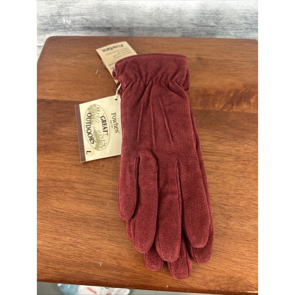 Fownes Women's Large Burgundy Suede Thermal Fleece Gloves